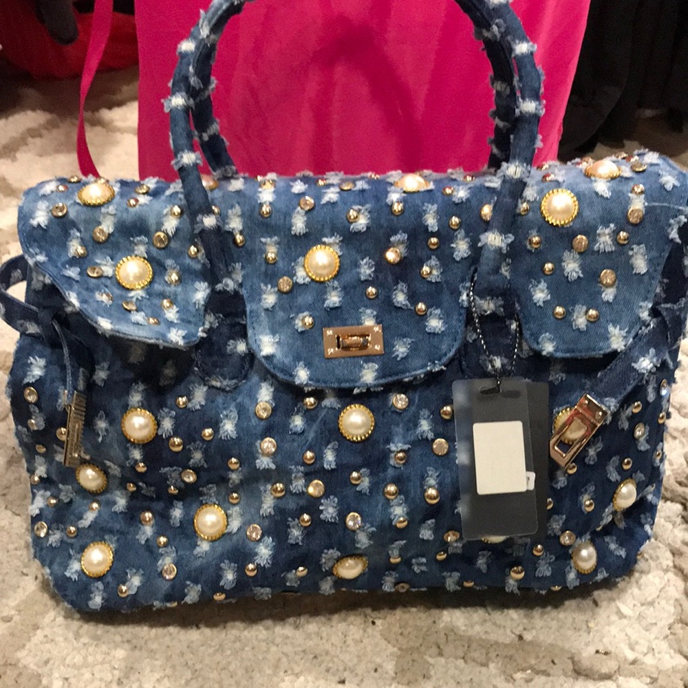 Denim bag with stones